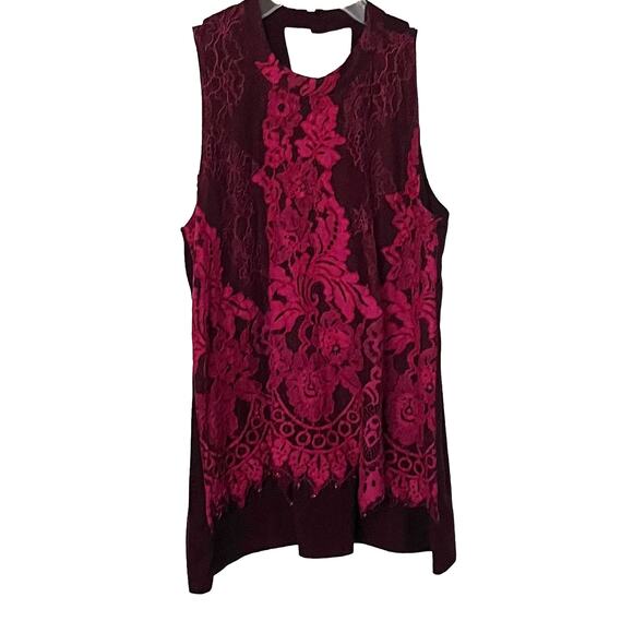 MAURICES ROUND HI-NECK DRESSY TANK TOP, WOMENS, L, FUCHSIA & CRANBERRY, EMBROID - Picture 1 of 12
